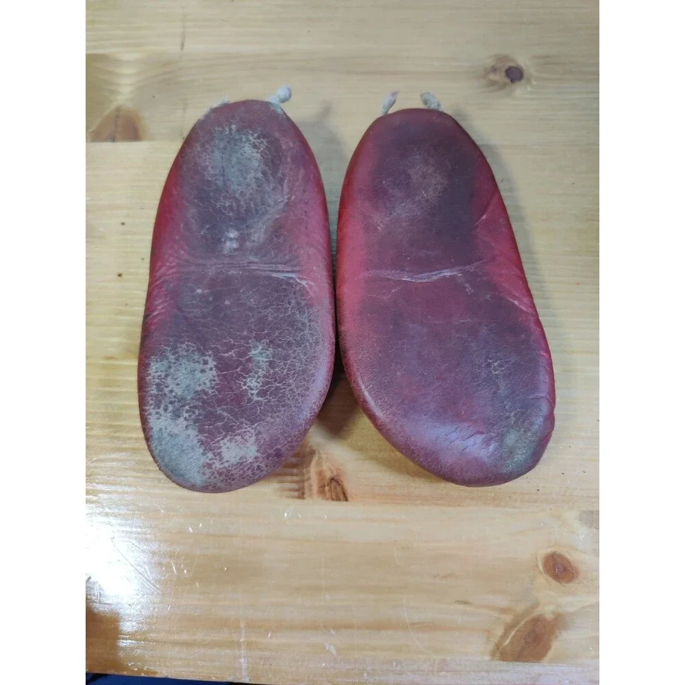 Vintage NATIVE AMERICAN Red CHILD'S Beaded MOCCASINS For Display Only READ